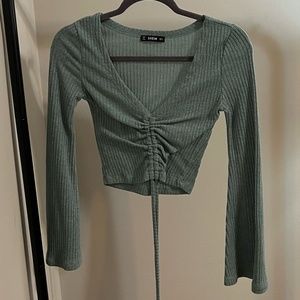 Blue cropped bell sleeve top